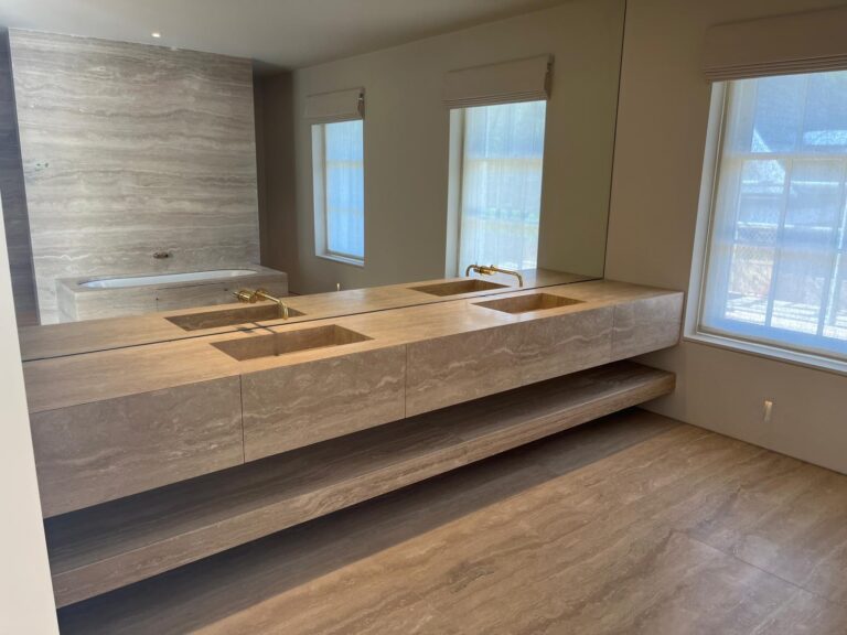 ROMANO BIANCO VC MASTIC FILLED&HONED TRAVERTINE VANITY UNIT, STONE SINKS, STONE DRAWERS 2