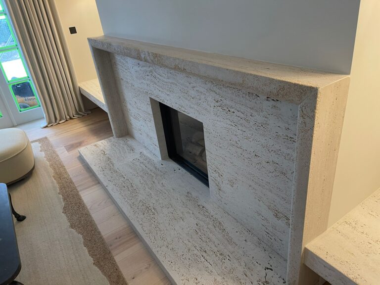 ROMANO BIANCO VC UNFILLED & SANDBLASTED TRANVERTINE FIREPLACE - SLABS & BLOCK STIPS 3